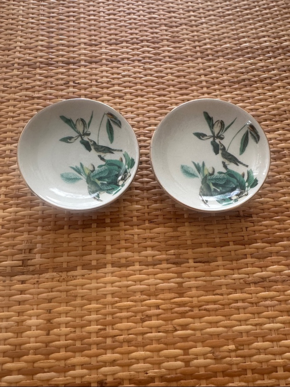 Botanical Small Ceramic Dishes — White with Green Floral Motif